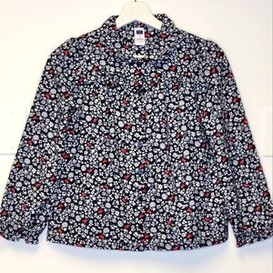 Janie and Jack Red Birds Floral Flannel Navy Blue Winter Pajama Shirt Size 10
